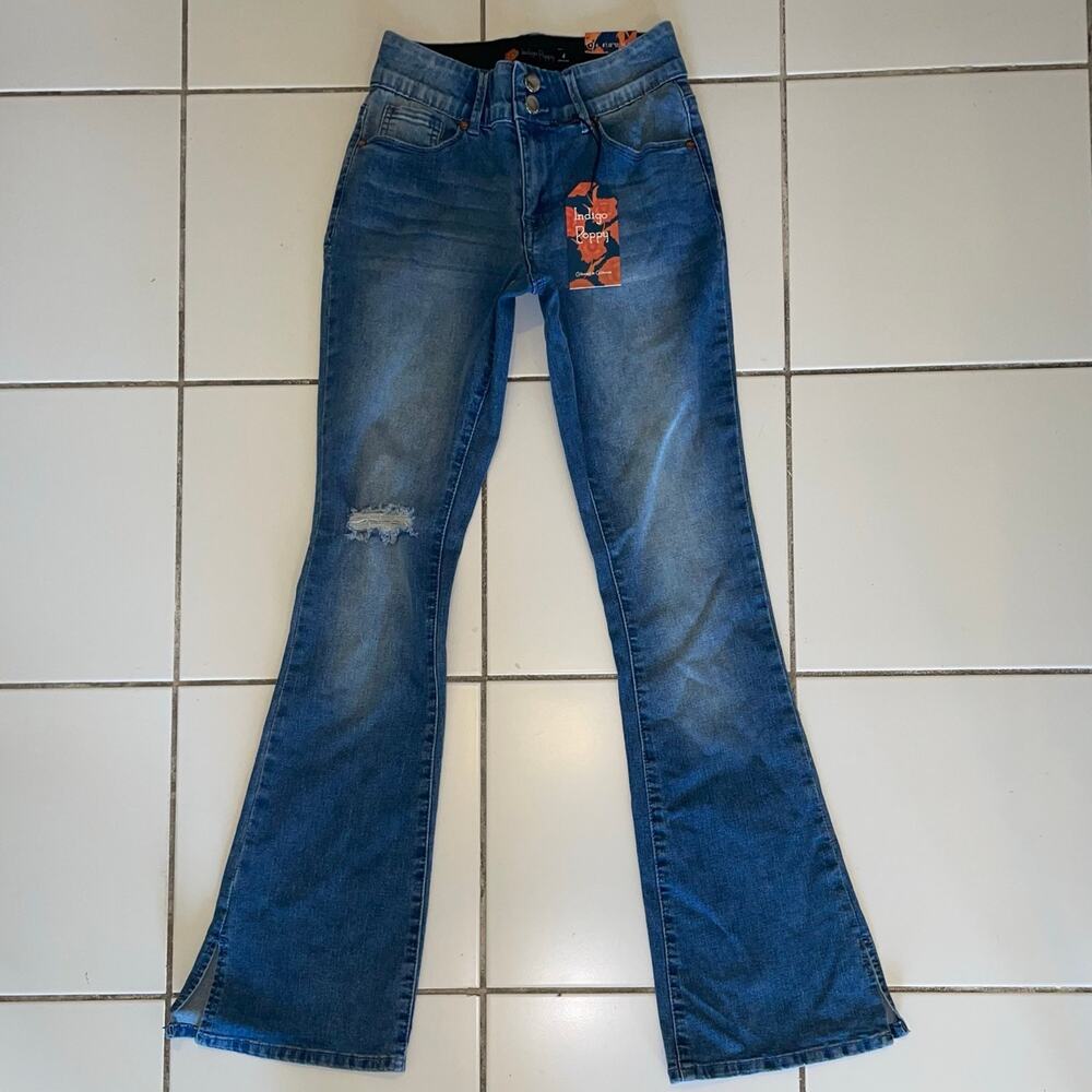 Women’s Indigo Poppy 32” Tummy Control Slim Bootcut Stretch Blue Jeans Size 4